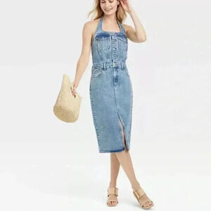 Universal Thread Women's Midi Halter Denim Dress Size 0